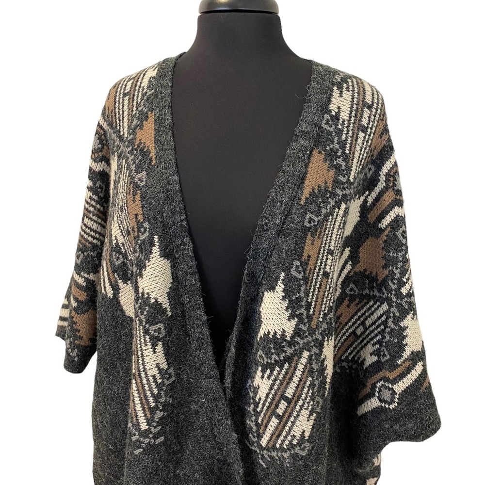 Debut Southwestern Fringe Poncho Open Front Cardigan Kimono M/L One Size